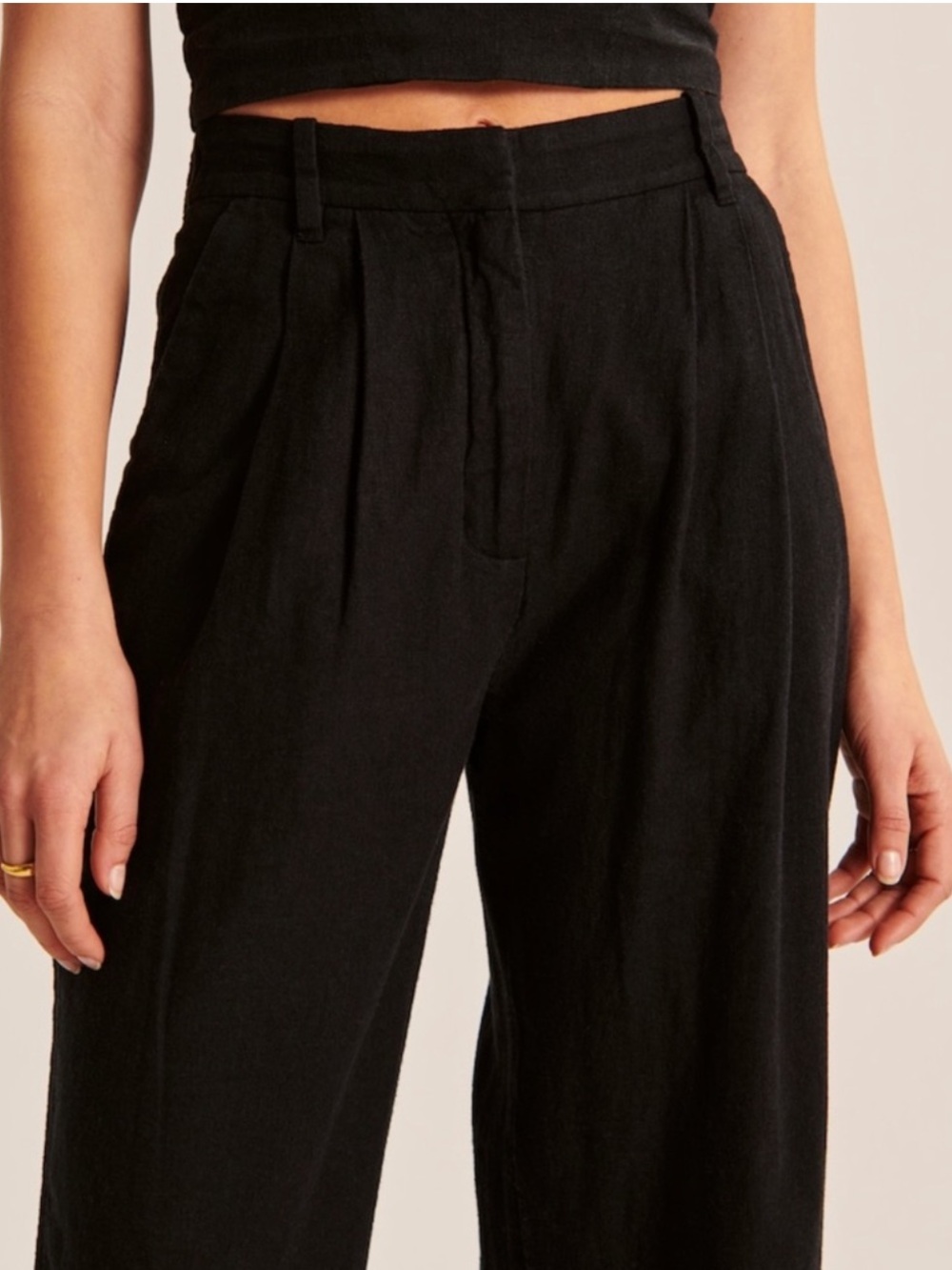 Abercrombie & Fitch Linen-Blend Tailored Wide Leg Pant in Black - Picture 3 of 9